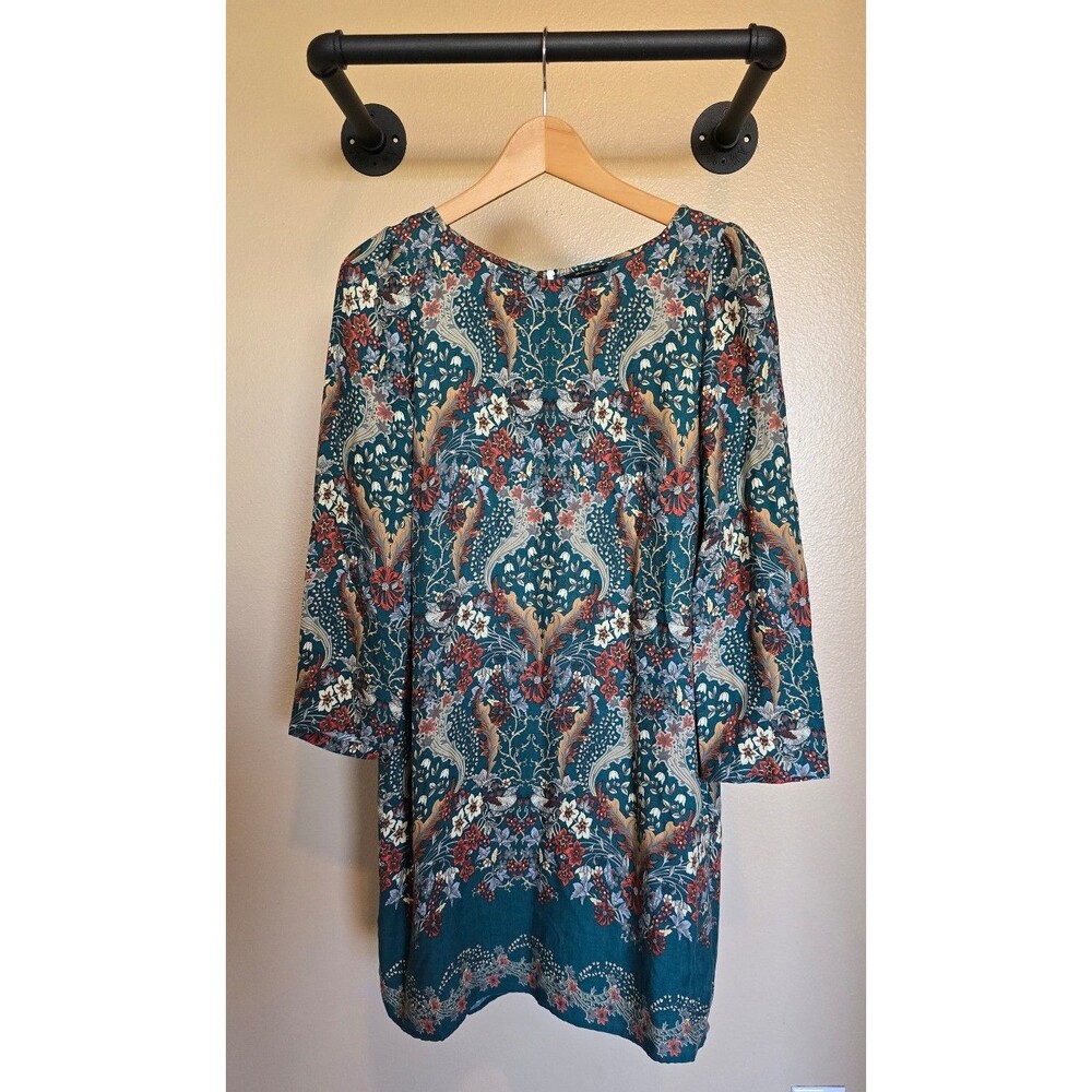 Massimo Dutti green floral lined dress‎ women's size 6 (40)